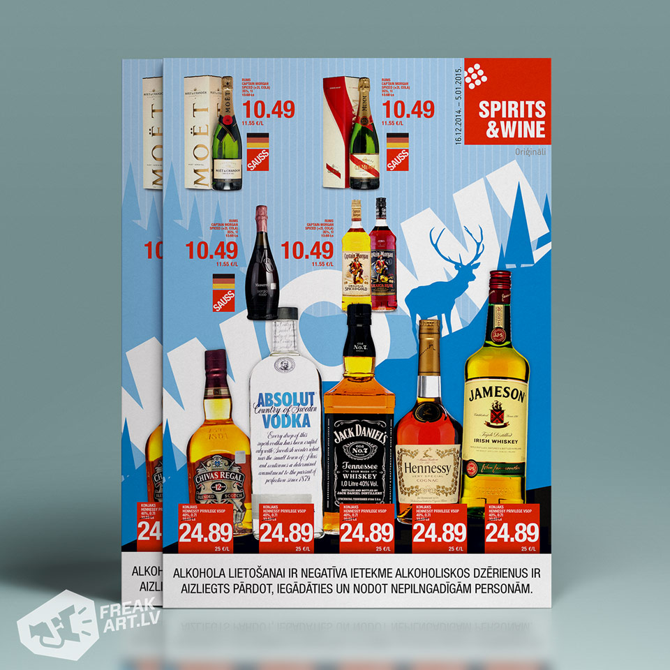 Spirits and Wine ziemas akciju avīzes dizains