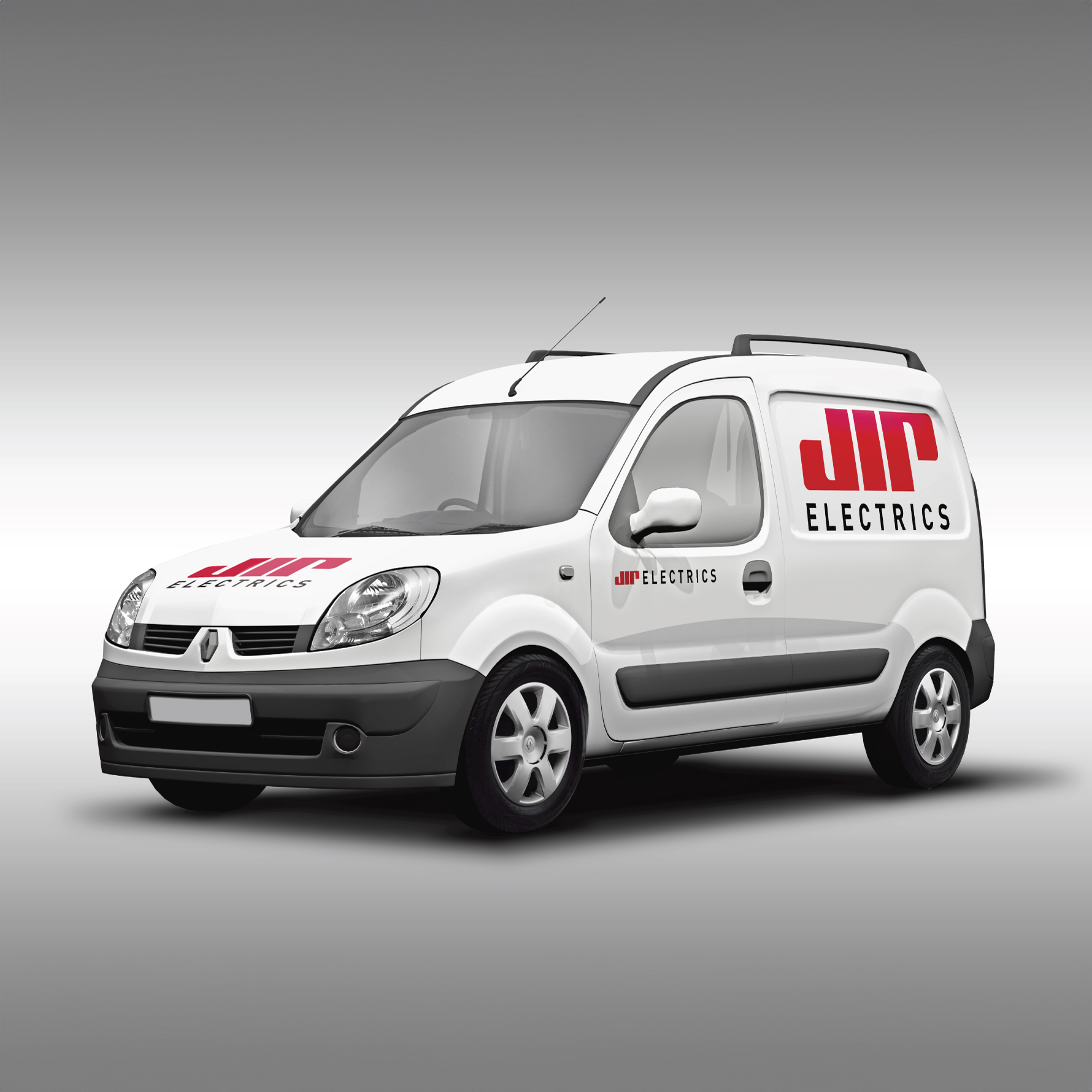 JIP electrics logotipa izstrāde un darba apģērba, automašīnas uzlīmju dizains